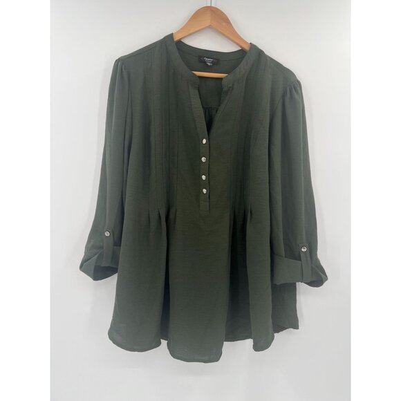 Cocomo Woman Plus Size 2X Olive Green Popover 3/4 Sleeve Blouse - Picture 8 of 8